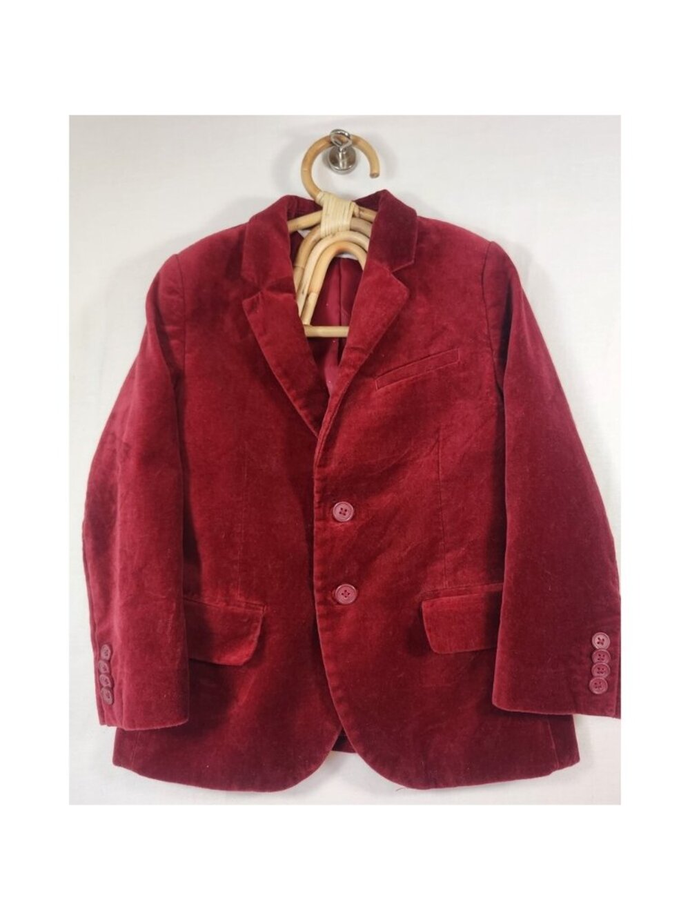 HM Boys Burgundy Red Velvet Blazer‎ Jacket Size 3-4  Formal Wedding